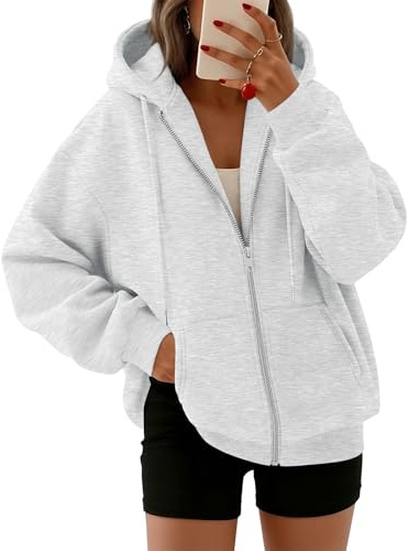 LILLUSORY Zip Up Hoodies For Women Uk Oversized Sweatshirts Fleece Jackets | Full Zip Plus Size Tops,Fall Gym Outfits,Ladies Jumpers,Capsule Wardrobe Clothing,Autumn Clothes