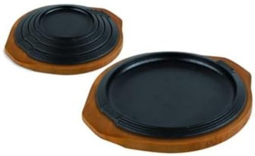 Ilsa Plato de hierro fundido, bandeja de madera, redondo, 16 cm