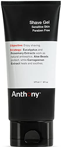 Anthony Shave Gel for Sensitive Skin – Non-Foaming, Soothing Shaving Cream for Men and Women. With Aloe Vera Beads, Eucalyptus, Rosemary and Carrageenan Extract - 6 Fl Oz
