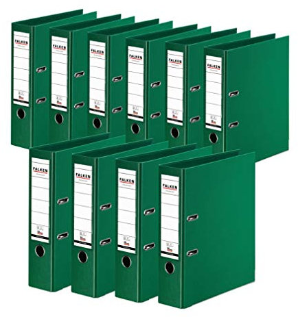Original Falken 10er Pack Chromocolor Premium-Ordner. Made in Germany. Kunststoffbezug außen und innen 8 cm breit DIN A4 grün Ringordner Aktenordner Briefordner Büroordner Plastikordner