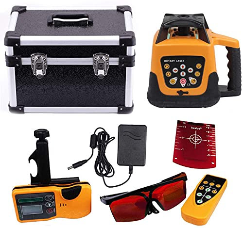 Samger Niveau Laser Rotatif à Lumière Rouge 360 degrés Laser Chantier Extérieur avec Récepteur Niveau Laser Autonivelant Vertical Horizontal Mise à Niveau Automatique 500m de Zone de Travail