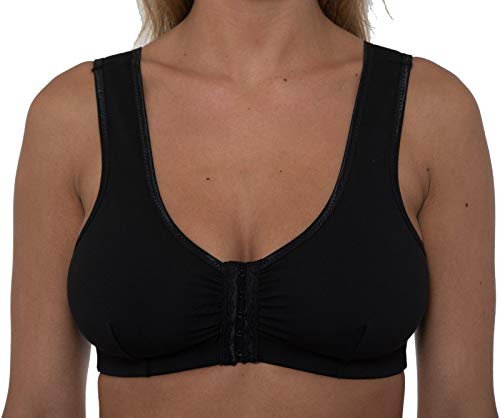 Liv Lingerie GEMM Front Fastening Cotton Rich Bra for Ladies Women Non Wired Post Surgery Soft Stretch in Multiple Colour Choices Regular to Plus Sizes Easy Open Comfort Wirefree (38, Black)