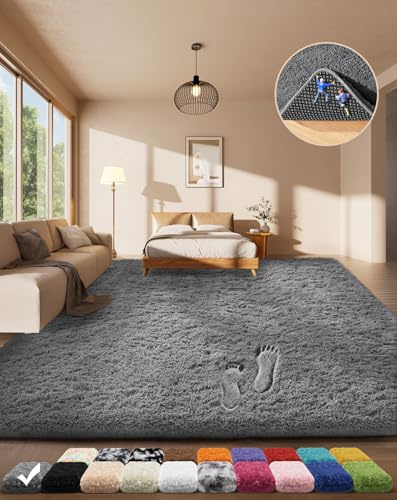 Ophanie Area Rugs for Bedroom Living Room, Grey Fluffy Fuzzy Shag Shaggy Soft Plush Carpet, 4x6 Indoor Floor Gray Rug for Kids Home Dorm Decor Aesthetic