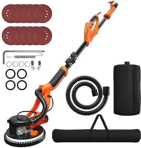 COSTWAY Levigatrice per Muro a Secco 750W, Levigatrice Elettrico per Cartongesso Pieghevole Estensibile, Velocità Regolabile 800-1750RPM, con Luci LED e 12 Dischi Abrasivi