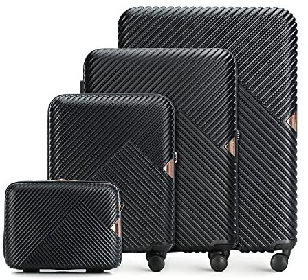 WITTCHEN GL Style Line | Reisekoffer Rollkoffer Trolley Großer Koffer Handgepäck Hartschale aus Polycarbonat mit 4 Zwilling-Rollen Zahlenschloss Teleskopgriff GL Style Größe L Schwarz