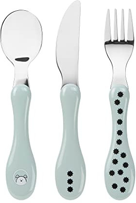LÄSSIG Kinderbesteck Set 3-teilig Löffel Gabel Messer Edelstahl Kunststoffgriff/Cutlery Little Chums Dog