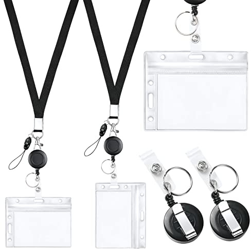 Vicloon Porta Credencial RetráCtil y Cordón de Cuello, 2Pcs Cordón Para el Cuello y Extensible Llavero, 2Pcs Portatarjetas, Utilizar Vertical/Horizontalmente, para Oficina Autobús