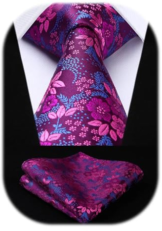 HISDERN Corbata de boda para hombre pañuelo fiesta negocios Paisley conjunto de corbata y pañuelo de bolsillo morado/azul