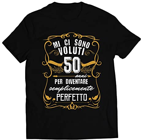Colorfamily T-Shirt Compleanno Uomo - Mi Ci Sono Voluti 50 Anni per Diventare Semplicemente Perfetto - Idea Regalo Divertente - Taglie S-XXL