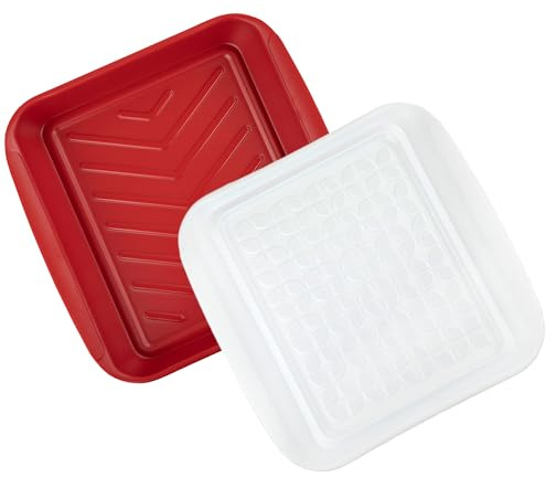 Tovolo Meat Marinating Container with Lid 2 Piece Small BBQ Prep Tub for Grilling Steak Veggies Burgers, Dishwasher Safe BBQ Marinade Container with Cover for Thawing Prepping or Serving 10.5 Inches