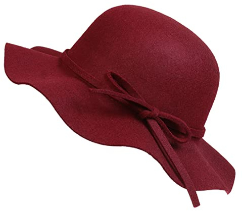 NiceYnn Sombrero de lancha de fieltro para mujer, estilo vintage de los años 20, para fiesta de té, boda, espectáculo de talentos, vestido divertido, granate, Talla única