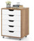 COSTWAY Rollcontainer mit 5 Schubladen, mobiler Aktenschrank mit Rädern, Bürocontainer Schubladenschrank Rollschrank Rollwagen, Schubladenkommode für Zuhause Büro (Natur)