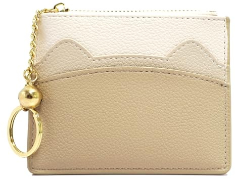 Damen 5 Karten Schmal Minimalistischer Kartenhalter Hüllen Kartenetui Portemonnaie Schlüsselanhänger Front Tasche Geldbörse Mini Kreditkarten Etuis (Khaki)