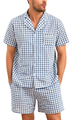 Irdcomps Pijamas Hombre Corto Verano Pantalones Cortos Ropa de Dormir Conjunto de Algodón Pijama para Hombre
