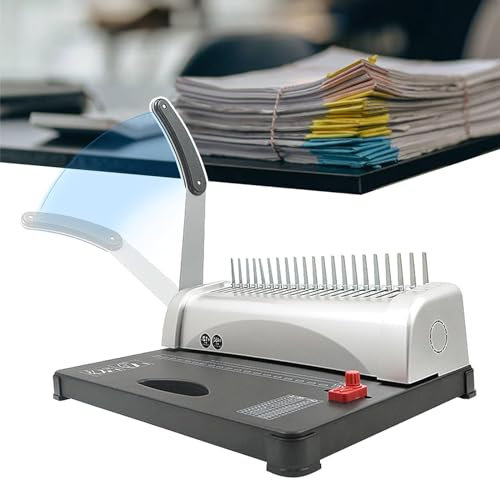 NGARY 21-Loch-Kammbindegerät, Spiralbindegerät mit 3–4–5 mm Verstellbarer Kantenführung und Positionierungsmarkierung, bindet 450 Blatt und locht bis zu 12 Blatt, für tägliche Bürodokumente