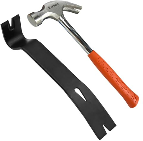 WEDO Bryt stång och hammaruppsättning, 38 cm bänksskrapa och 46 ml klohammare med rörformat stålhandtag, hög kolstål klohammare, vassa skrapor tar bort rester