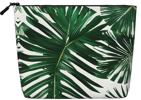 SamLng Green Palm Leafs Versatile Travel Toiletry Bag - Fake Hemp Makeup Bag, Perfect for Daily Use & Business Trips