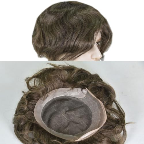 Teraman Men's Toupee 9Ć7 European Virgin Human Hair Toupee for Men OCT Lace+PU Thin Skin Hairpieces Hair Replacement System Monofilament Net Base for Men (#4 color)