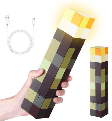 Lampada da Parete Torcia 11 pollici, Ricaricabile, USB per Lampada da Comodino, Lampada mini Craft, LED Mine-craft a Mano/Montaggio a Parete, cameretta dei bambini, soggiorno, gaming (Giallo)