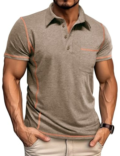 LAOARA Polotröja, herr, kortärmad pikétröja, t-shirts för män, sport, sommar, slim fit, klassisk, knappslå M-3XL, kaki, 3XL