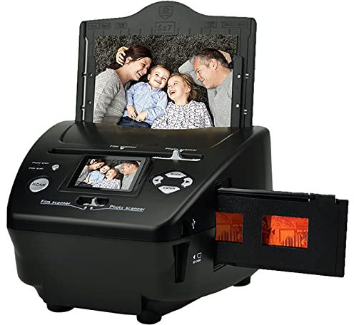 YXFAZPP Scanner de Film Haute résolution 4 en 1, avec écran LCD 2,4, convertit Les Diapositives et Films négatifs 35 mm/135, Photo, Carte de Visite pour Enregistrement sur Carte SD