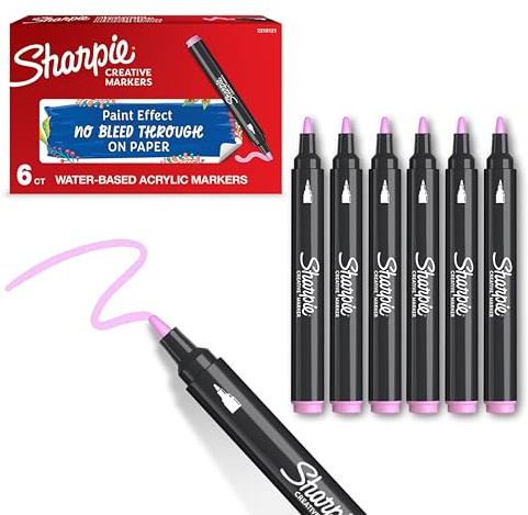 Sharpie Creative Marker Pennarelli Acrilici per Hobby Creativi | Pennarelli a base d'acqua con punta tonda | deali per Fai da TeDecorazioni e Scuola | Rosa | 6 Pezzi