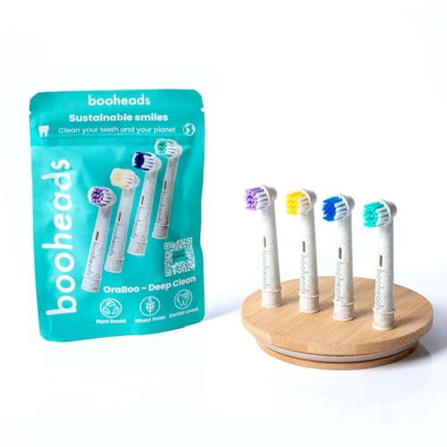 booheads Oraboo - Electric Toothbrush Heads - Sustainable BPA-Free Electric Toothbrush Heads Compatible with OralB* (WheatStraw, 4PK)