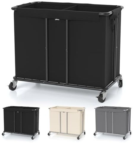 Hodonas Laundry Hamper with Wheels, 2-Section 230L (61Gal) Large Capacity, Heavy-Duty Rolling Clothes Basket with Silent Rubber Casters & Detachable Oxford Bags for Home, Black, 31.5Lx15.75Wx30.7H