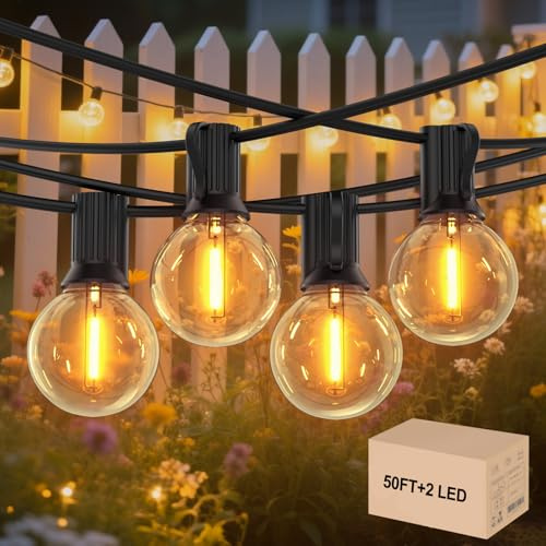GLOBELIT 15,2 m utomhusljusslinga, anslutbara LED-terrasslampor med G40-globlampor, dimbar, vattentät, för utomhusbruk, balkong, lusthus (15,2 m/26 stycken)