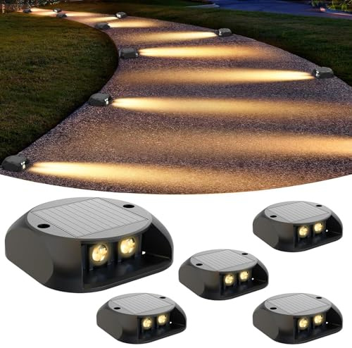 Segnapassi LED Esterno Solare Luce Calda Bianca 3000K, Luce da Scale Impermeabile IP54, Autonomia 12 Ore Lampade Solari per Terra Sentieri Marciapiede Giardino Faretto Segnapasso - 5 Pezzi