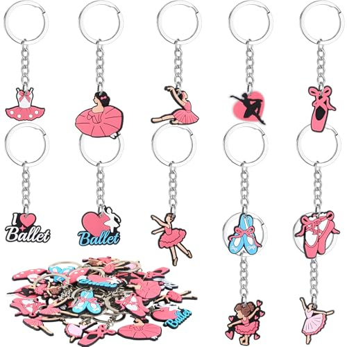 Wincredulous Ballerina Keychain Bulk, 12 Pieces PVC I Love Ballet Keyring with Metal Ring Multipack Dance-themed Party Supplies for Women Ballet Lovers Birthday Gift