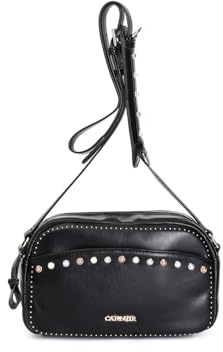 CAFèNOIR - Camera Bag Compatta Con Pietre Cabochon, Mini Rivetti E Spallaccio, Da Donna, Colore Nero, Taglia Unica