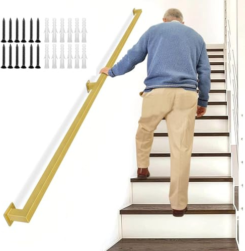 Corrimano per Scale Interne, Ringhiere per Scale Industriali, Ringhiera per Scale in Ferro per Interni, Gradini, Passamano da Parete per Gradini(Gold,400cm/13.1ft)