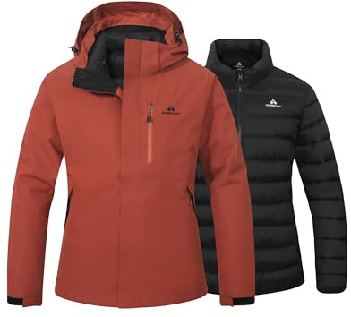 Pioneer Camp Giacca invernale da donna, 3 in 1, da snowboard, resistente alle cadute, altamente traspirante e traspirante, fodera in cotone, Vermilion Red, XL