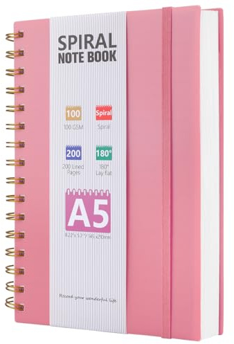 HIJYOO A5 Journal Notebook, 100GSM 200 Pages A5 Notepad Wirebound Notebooks for Women/Men, PVC Waterproof Cover Note Book with Lined Paper, Notepad for Office School Supplies, Pink