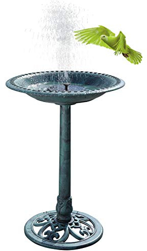 LEADZM Abreuvoir Oiseaux Exterieur - Bain d'oiseaux avec Fontaine à énergie Solaire, Résine résistante aux intempéries - pour l'extérieur, Jardin et terrasse, 51 x 51 x 71 cm, Vert foncé