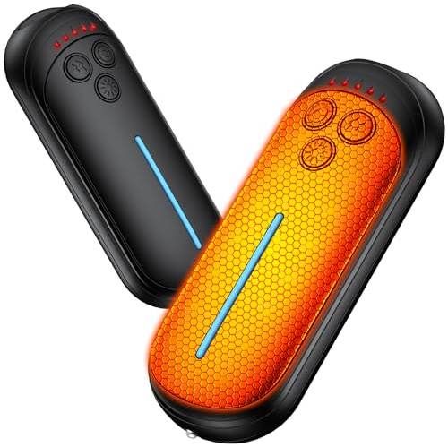 Eyoushow Scaldamani Ricaricabile, 2 Pezzi 6000mAh Scaldamani Elettrico Portatile con LED, 15 ore di Calore 5 Livelli di Calore, Riutilizzabile Regali, Adatto per Attività All'aperto