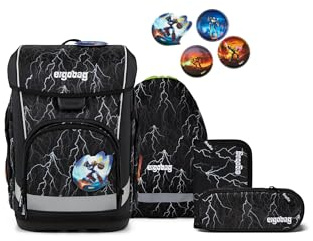 ergobag cubo Light Set Cartable Ergonomique, Ultra léger, Ensemble 5 pièces, 860 g Super ReflectBear - Black