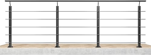 AICA 300x100cm Barandillas de aluminio, Barandilla de escalera, Ángulo de montaje ajustable, uso interior y exterior - Negro mate - fijaciones al suelo