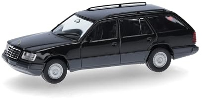 Herpa Basic modello di auto Mercedes-Benz Classe E modello T (124), nero, in scala 1:87, modello base economico, tedesco, statuetta plastica