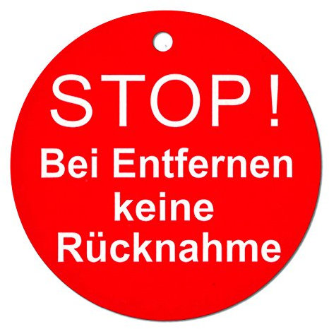 100 Etiketten 50mm STOP ! zur Sicherung von Textilien bei Kundenauswahlen und im Online Handel [A-STOP]