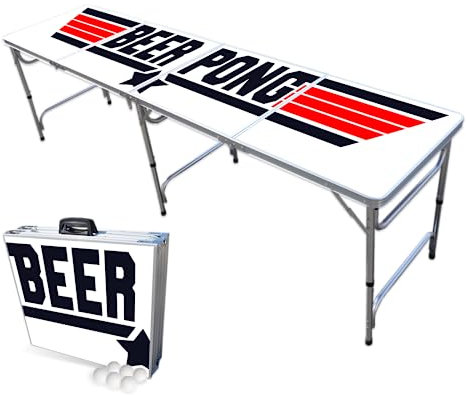 PARTYPONG Standard 8-Foot Folding Beer Pong Table w/Beer Pong Balls - Top Pong Edition
