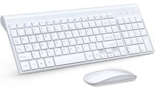 Wireless Keyboard and Mouse Ultra Slim Combo, TopMate 2.4G Silent Compact USB 2400DPI Mouse and Scissor Switch Keyboard Set with Cover, Batteries Included, for PC/Laptop/Windows/Mac - White