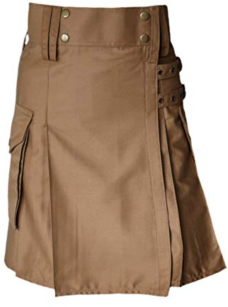 Tartanista Gonna kilt da donna in cotone kaki, lunghezza utile, 49 cm, cachi, 40