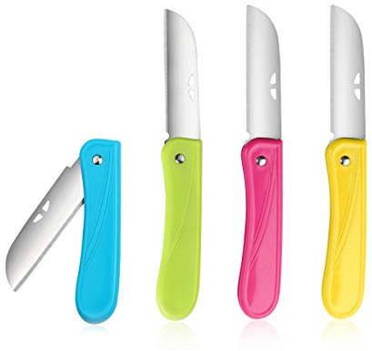 Obstmesser, 4 Stück faltbares kleines Küchenmesser, exquisit und schön, klein und leicht zu tragen, geeignet für die meisten Arten von Gemüse und Obst (rot, blau, grün, gelb).