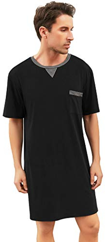 Enjoyoself Men's Cotton Pyjama Tops Soft Breathable Nightgown Knee Length Night Shirts Short Sleeve Nightwear Lounge Wear