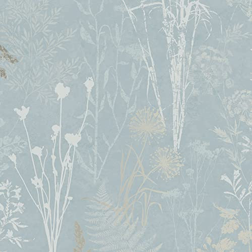 Superfresco Easy Duck Egg Metallic Organics Floral Wallpaper | Paste The Wall | Green Geometric | Eco-Friendly