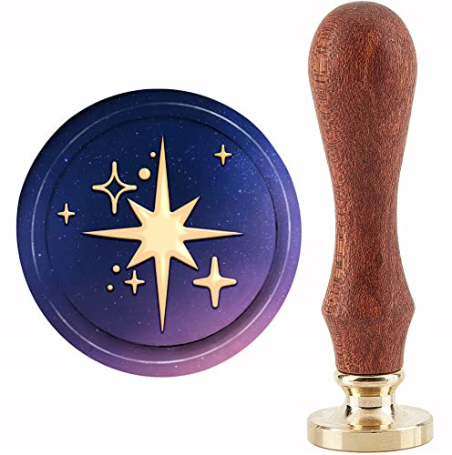 craspire Stjärnor vaxsigill stämpel stjärnor sigillack stämpel 30 mm retro vintage avtagbar mässing stämpelhuvud med trähandtag för inbjudningar kort presentförpackning