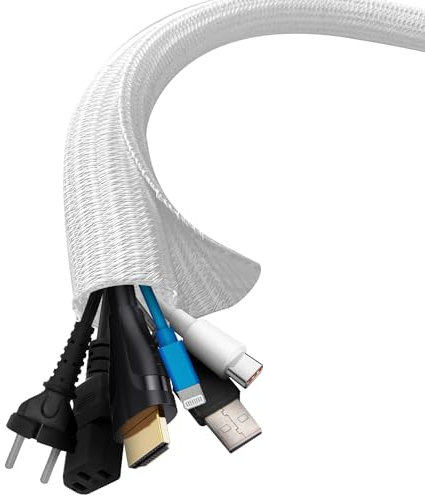 shinfly 13mm-6m Kabelschlauch, Selbstschließend Kabelkanal, Kabelmanagement für Schreibtisch, TV, Computer, PC, Kabelschutz für Hund, Katze, Weiβ