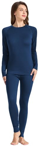 woolcano Biancheria intima termica in 100% lana merino da donna, biancheria intima tecnica termica e leggings, blu navy, M